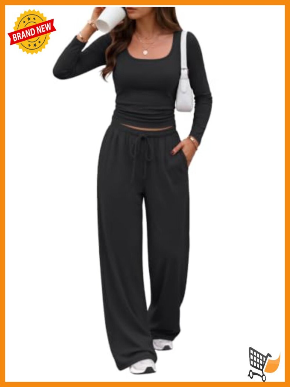 Women's 2 Piece Lounge Set Scoop Neck Crop Top Wide Leg Pant Set Travel Outfit